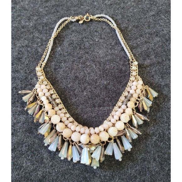 LOFT Gold tone Rhinestone Faux Pearl Multi-Tier Statement Necklace - Picture 1 of 3
